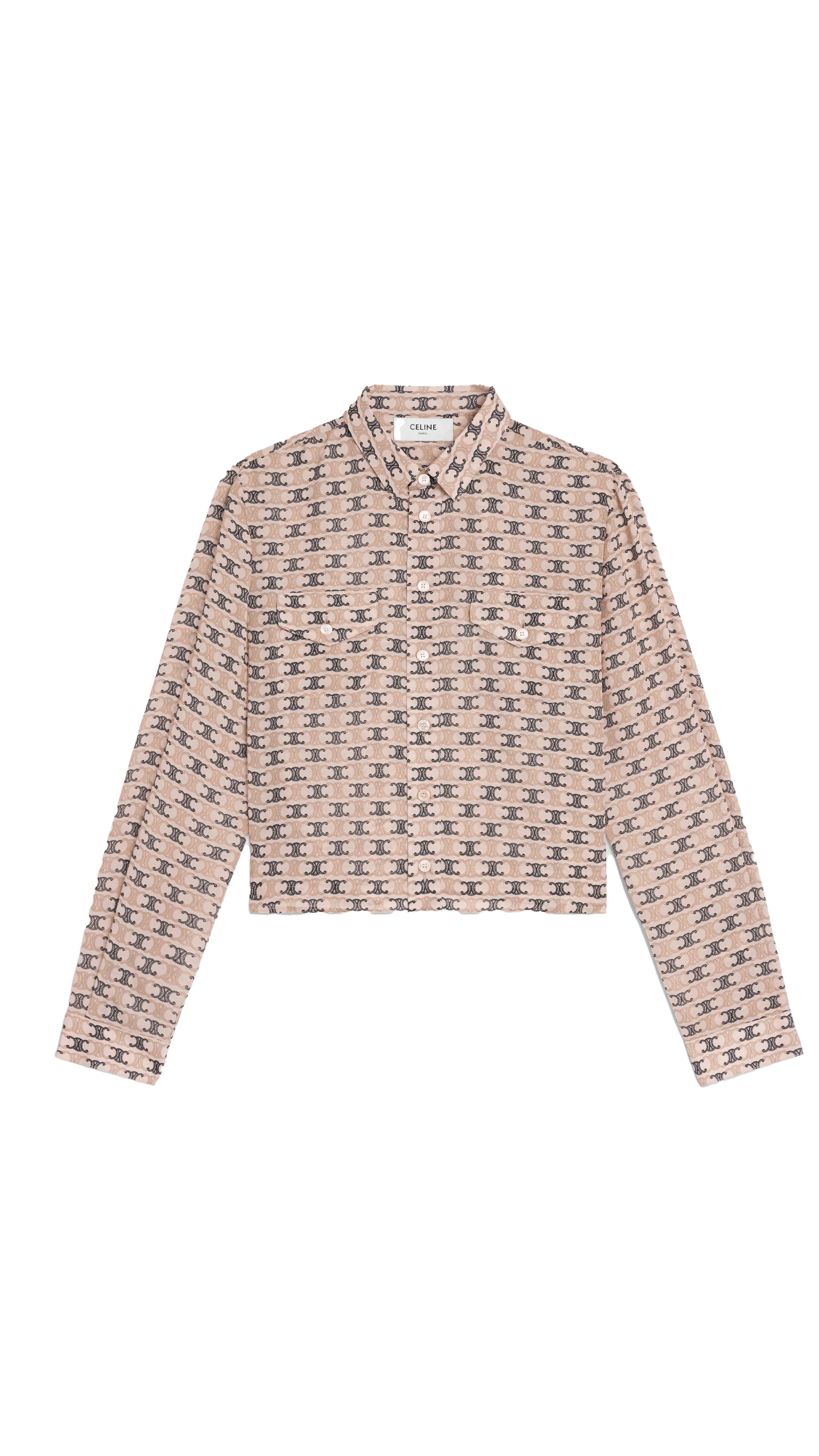 Cropped Shirt in Silk Georgette - Beige