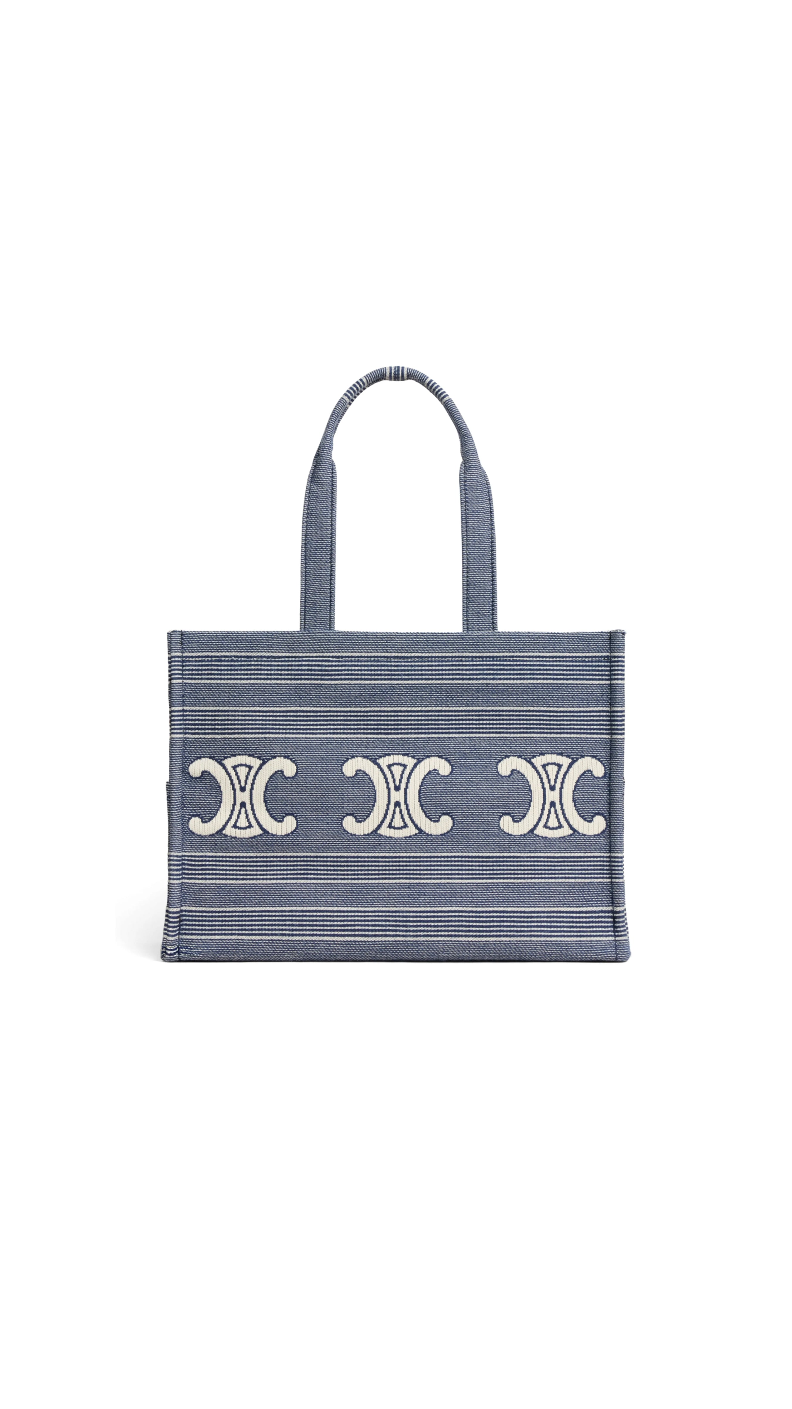 Large Cabas Thais in Striped Textile with Triomphe - Blue/Beige