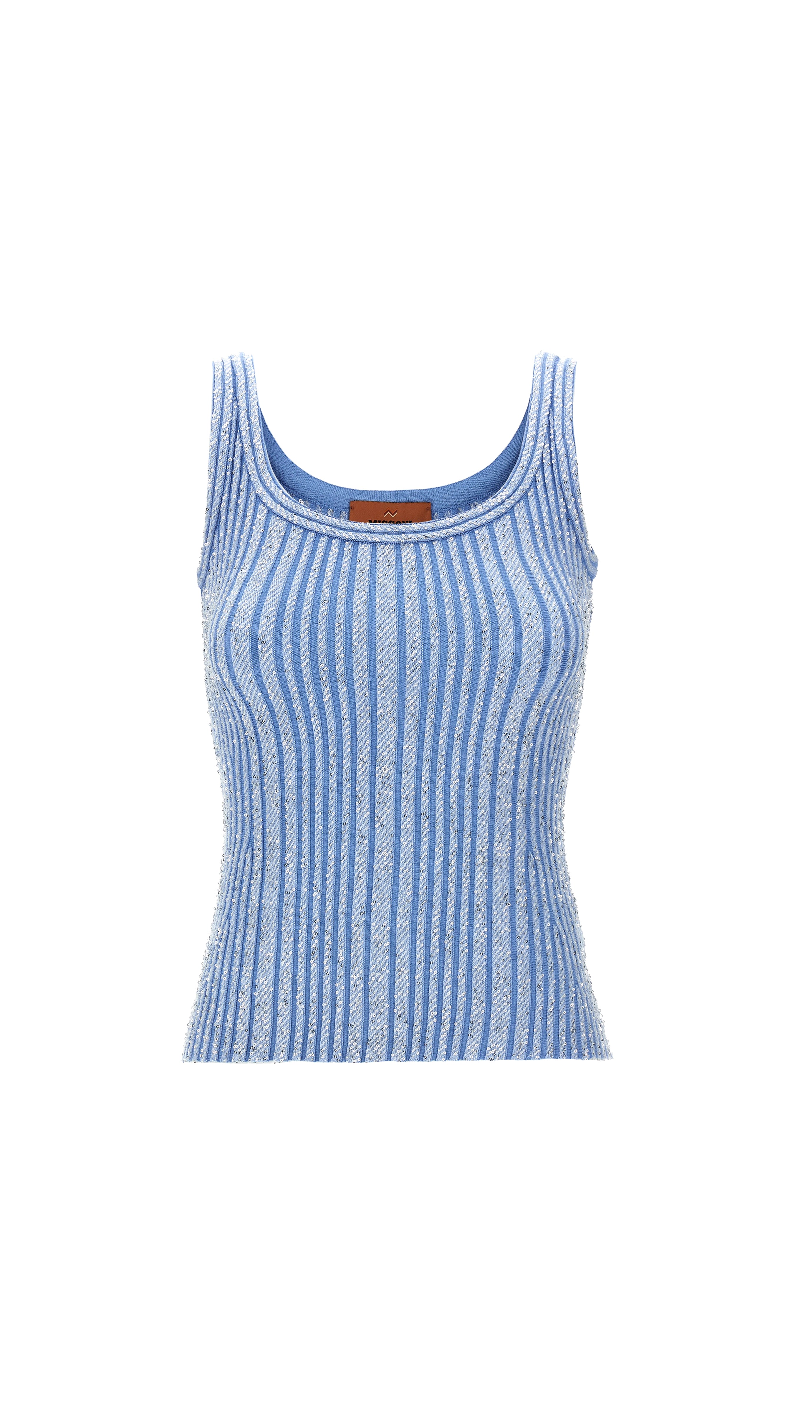 Ribbed Tank Top With Sequins - Light Blue