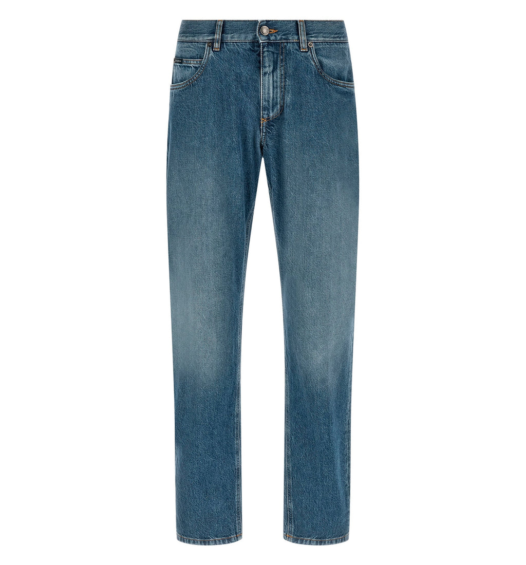 Regular-fit cotton jeans with tag
