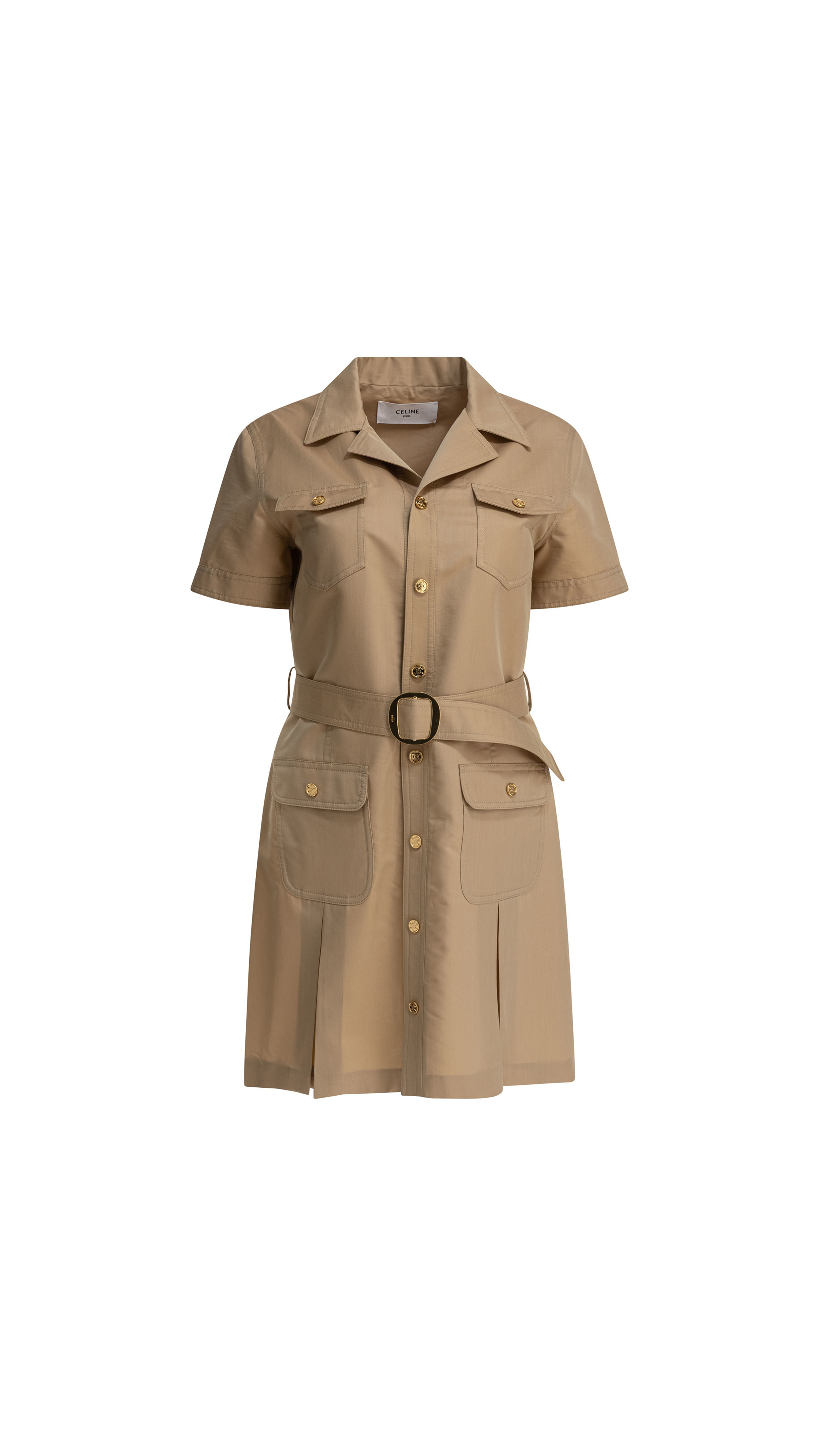 Triomphe Cargo Safari Mini Dress - Beige
