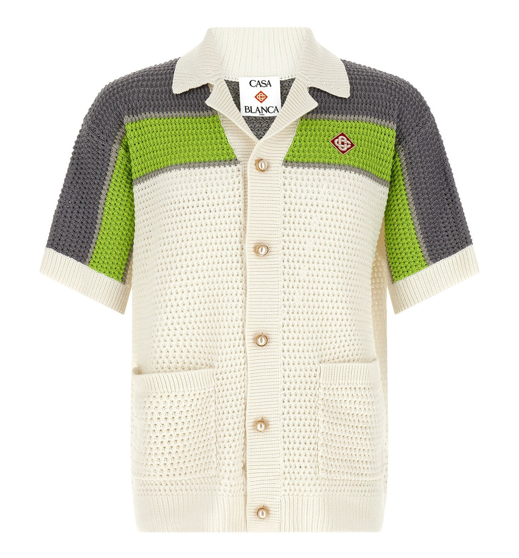 Stripe Crochet Short Sleeve Shirt
