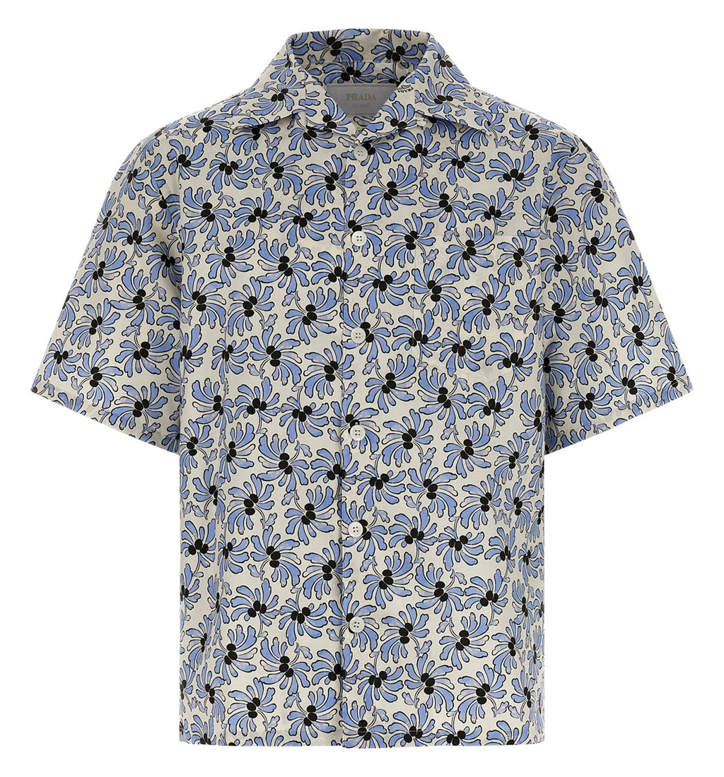 Printed cotton blend bowling shirt