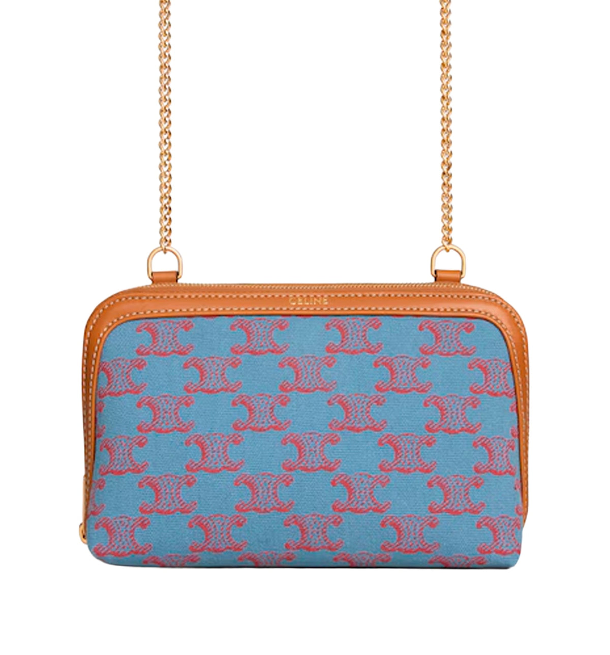 Clutch On Chain In Textile With Triomphe All Over And Natural Calfskin