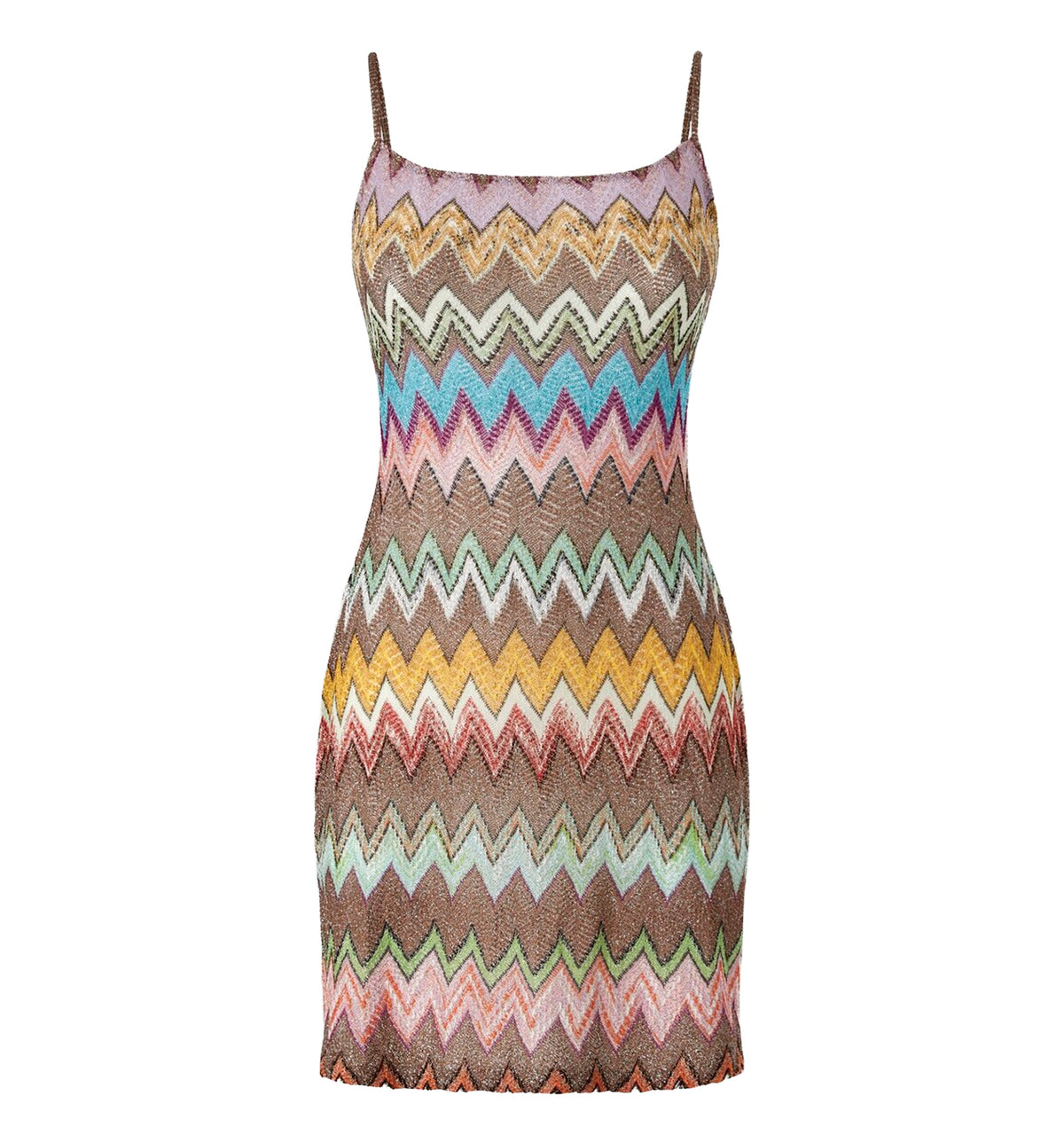 Mini cover-up dress in lamé viscose with macro zigzag pattern