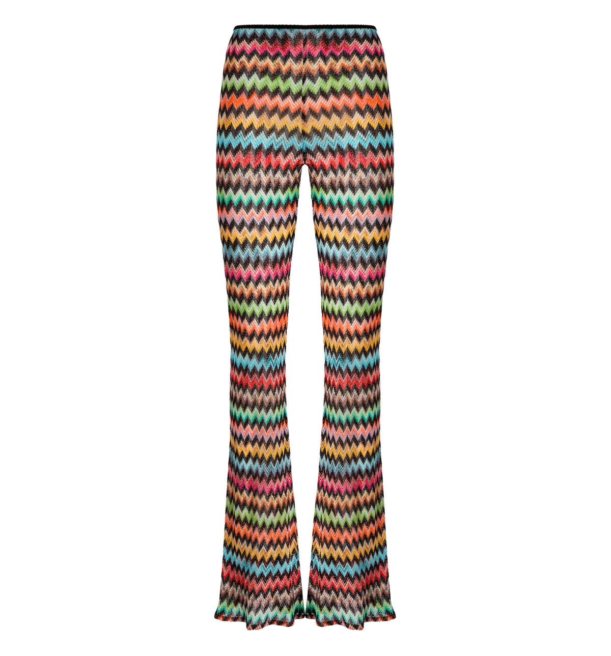 Flared pants in lamé viscose with micro zigzag pattern