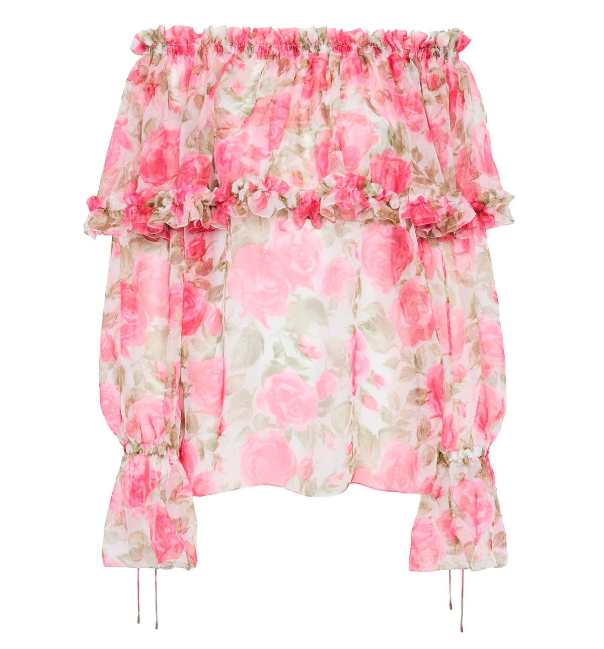 Off-the-shoulder puff-sleeve top in silk mousseline