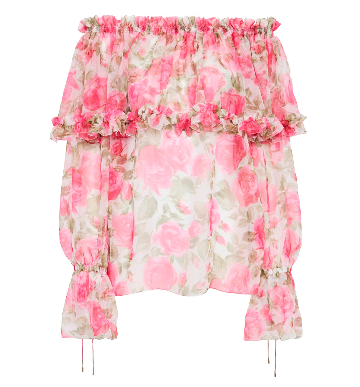 Off-the-shoulder puff-sleeve top in silk mousseline
