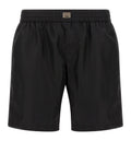 Mid-length swim trunks with tag