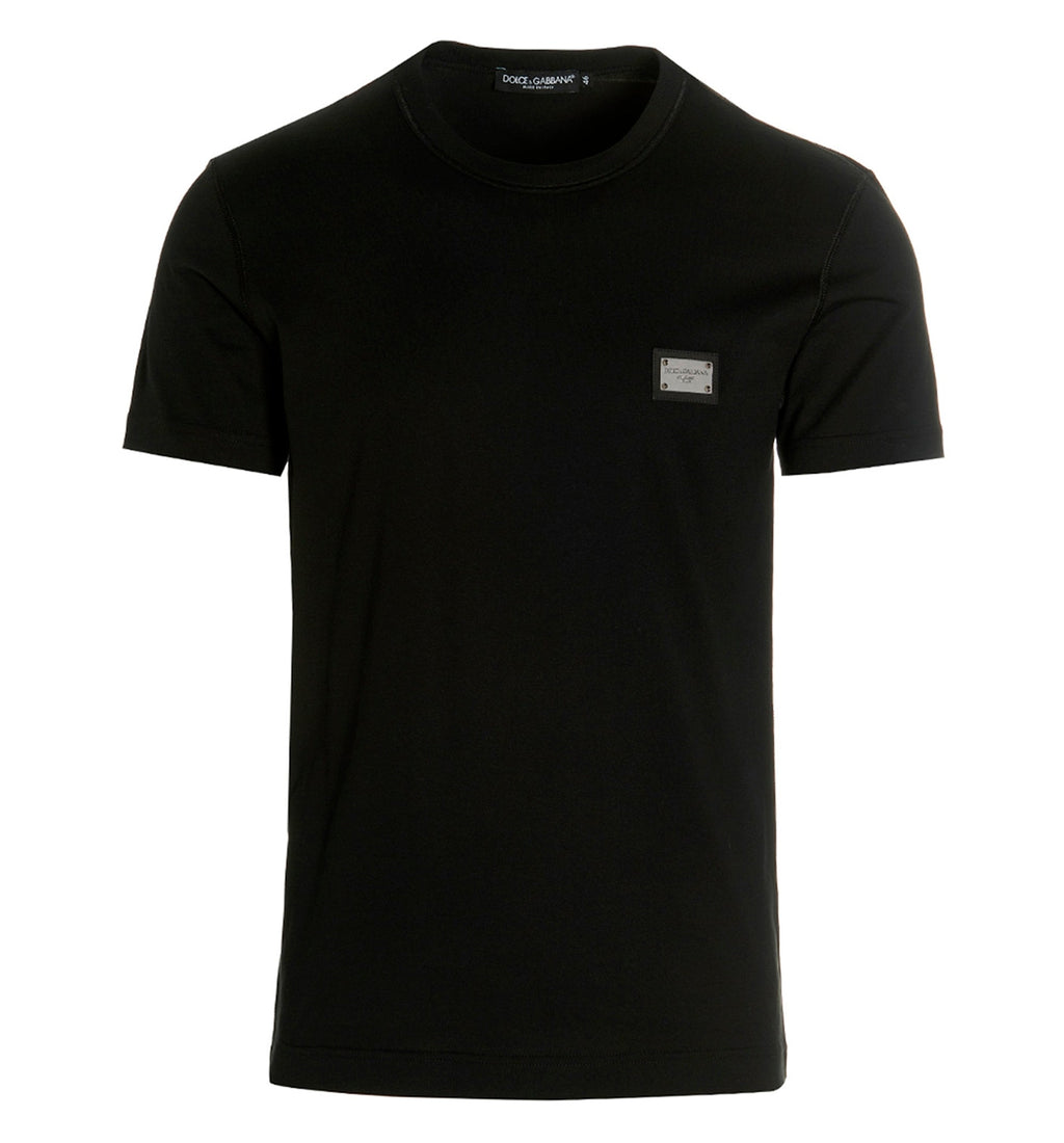 Cotton V-neck T-shirt with branded tag