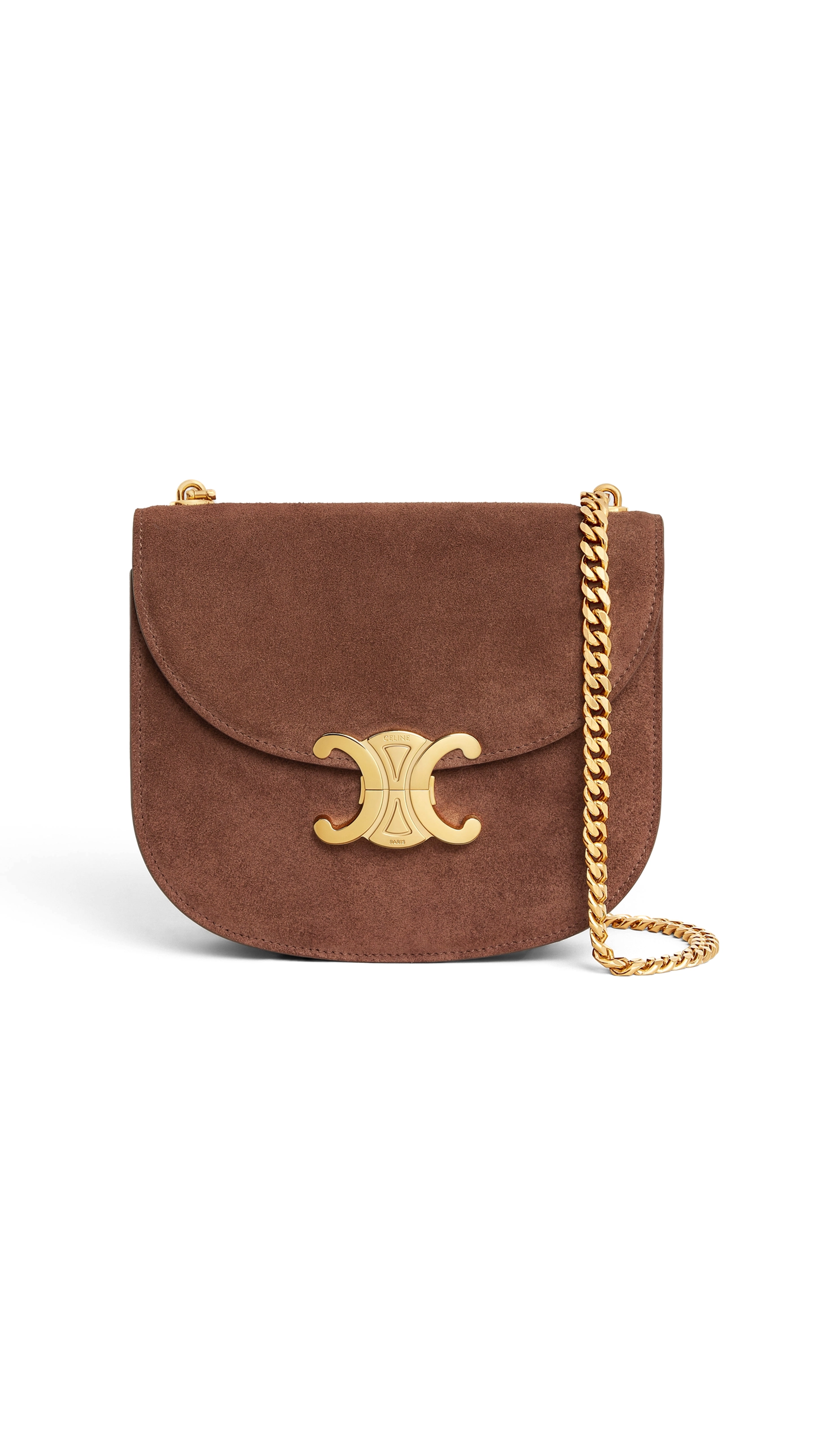 Teen Chain Besace Triomphe in Suede Calfskin - Brown