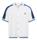 White & Blue Short Sleeve Crochet Shirt