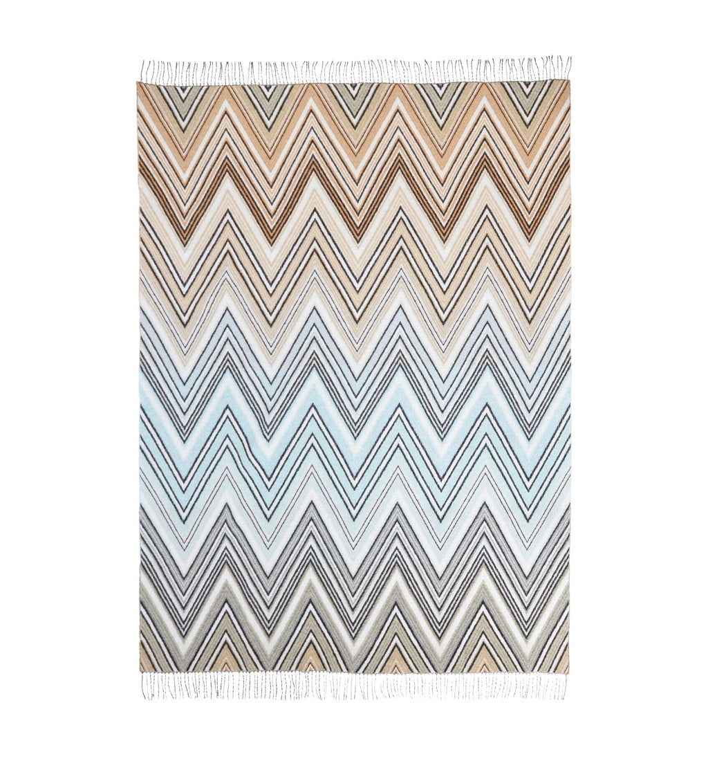 Plume plaid blanket 130x190 cm chevron wool blend with fringes