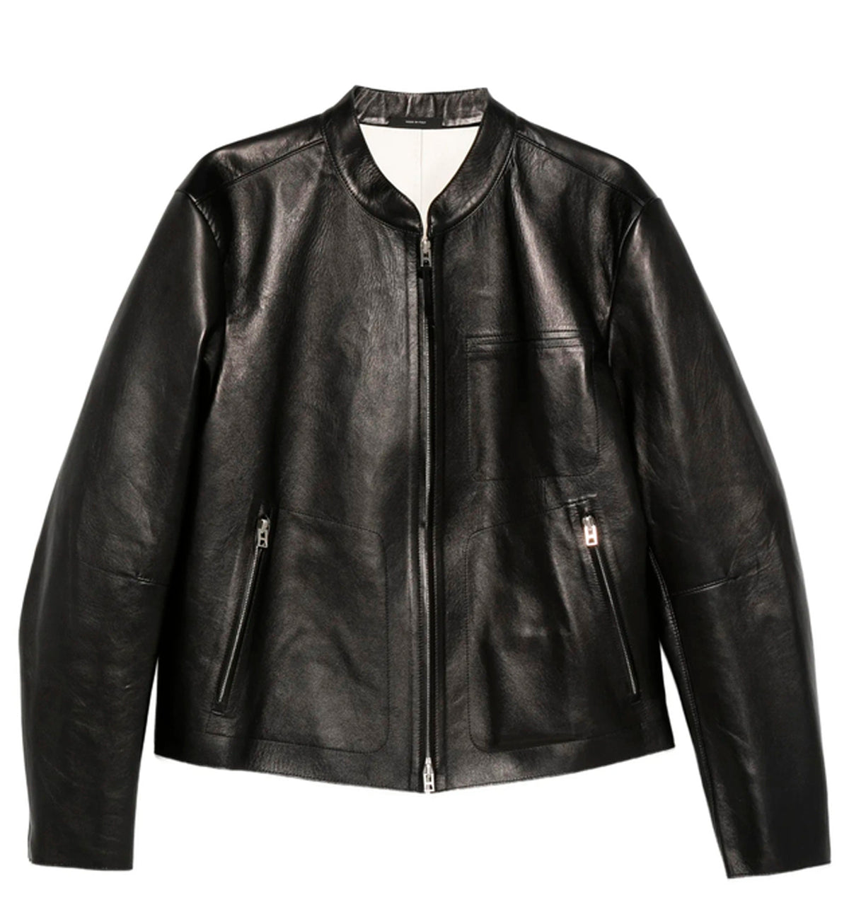 Zip-fastening Leather Jacket