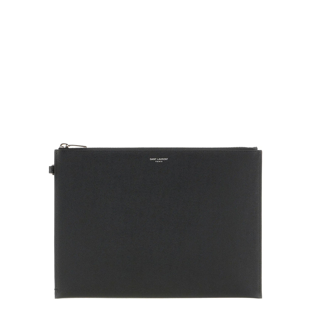 Saint Laurent Paris Zipped Tablet Holder In Grain De Poudre-leather