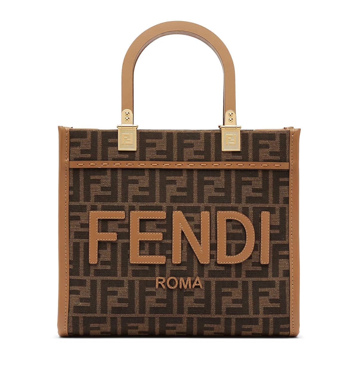 Sunshine Small Brown FF Jacquard Fabric Bag