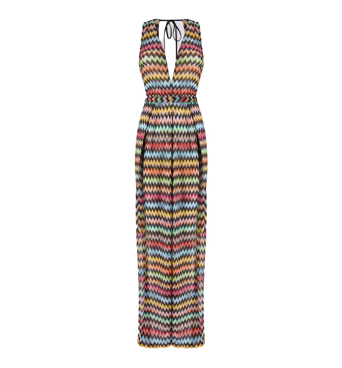 Jumpsuit In Lamé Viscose With Micro Zigzag Pattern And V-Neckline