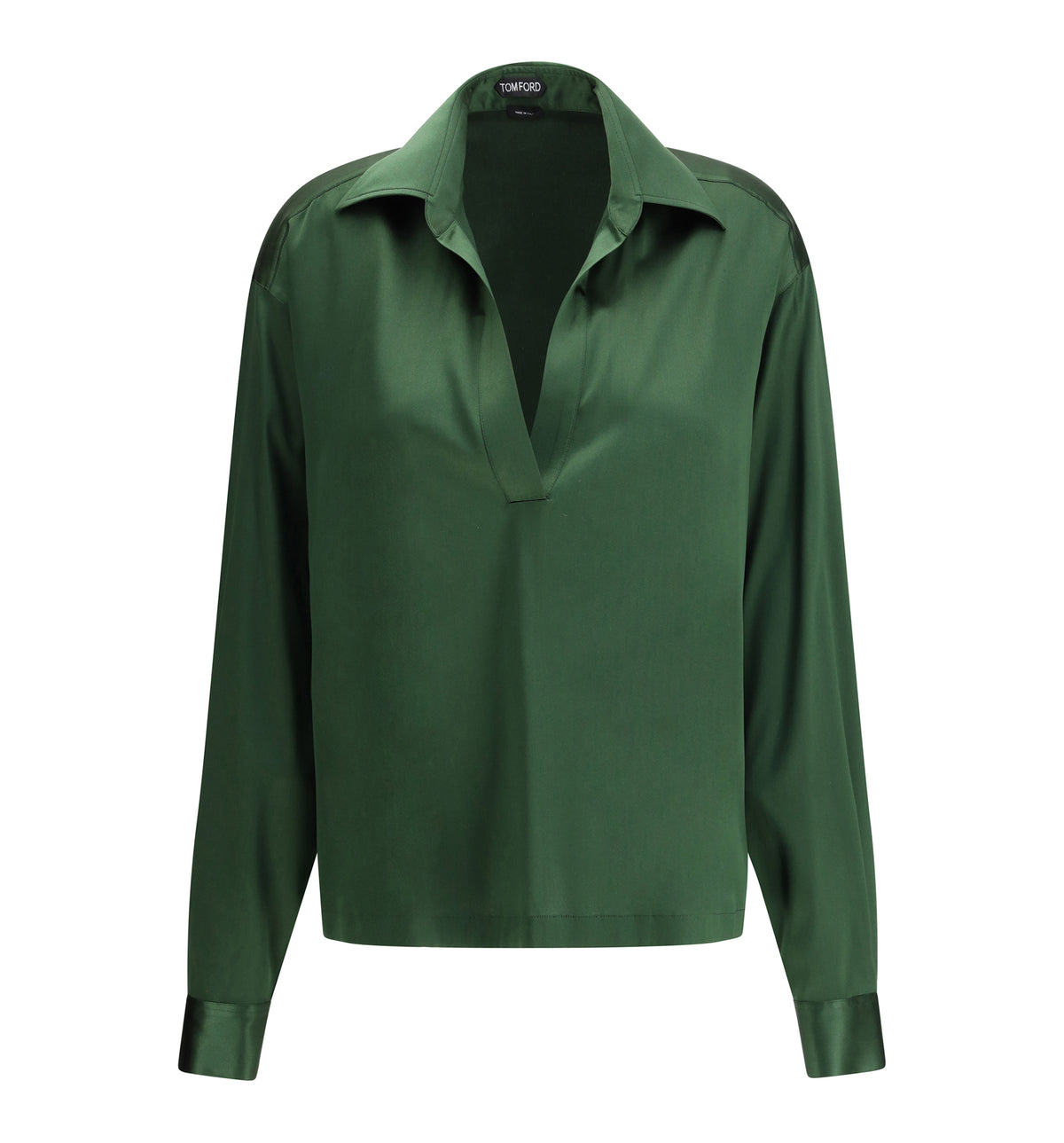 Stretch Silk Satin Polo With Tonal TF Embroidered Logo