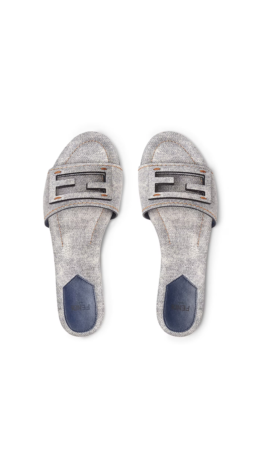 Washed Denim Baguette Slides - Grey