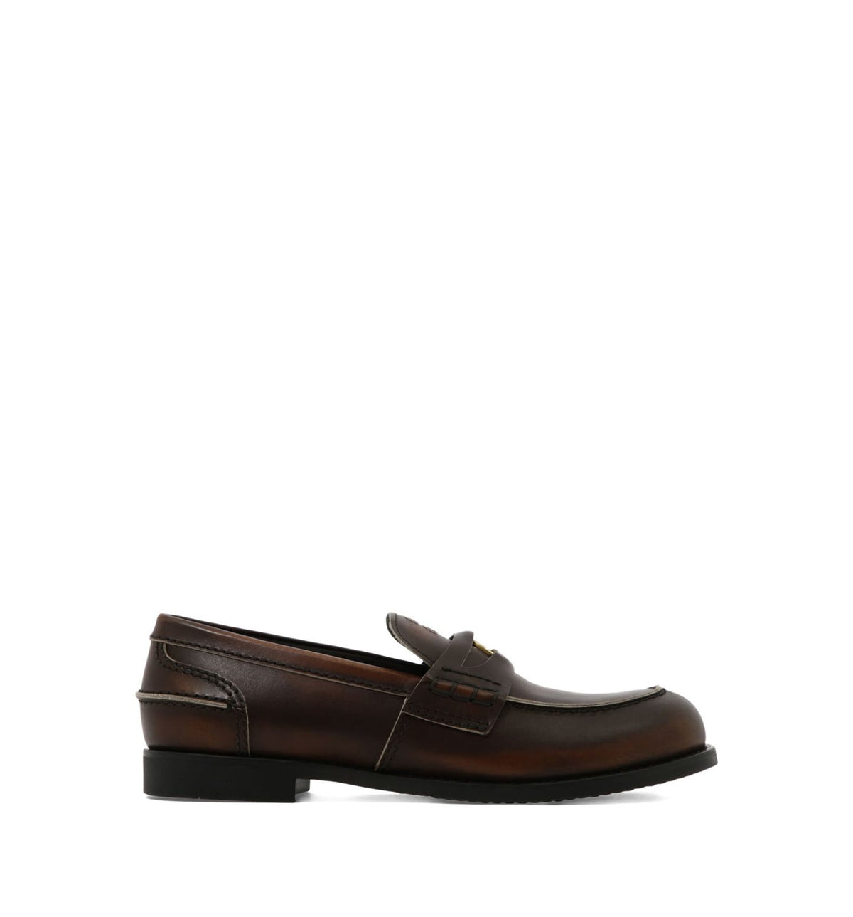 Vintage-Effect Leather Penny Loafers