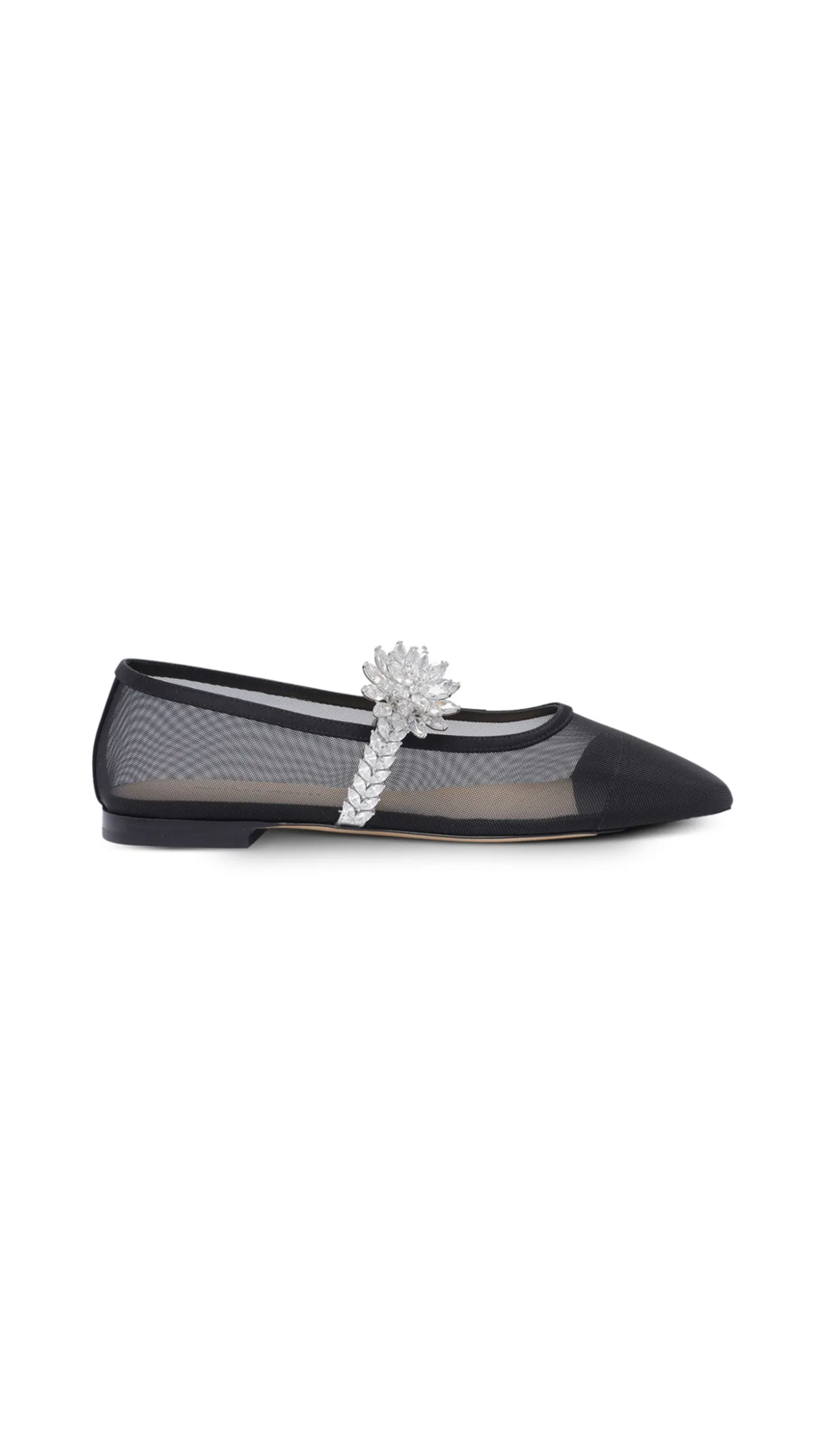 Lotus Crystal Mesh Ballerina Flats - Black