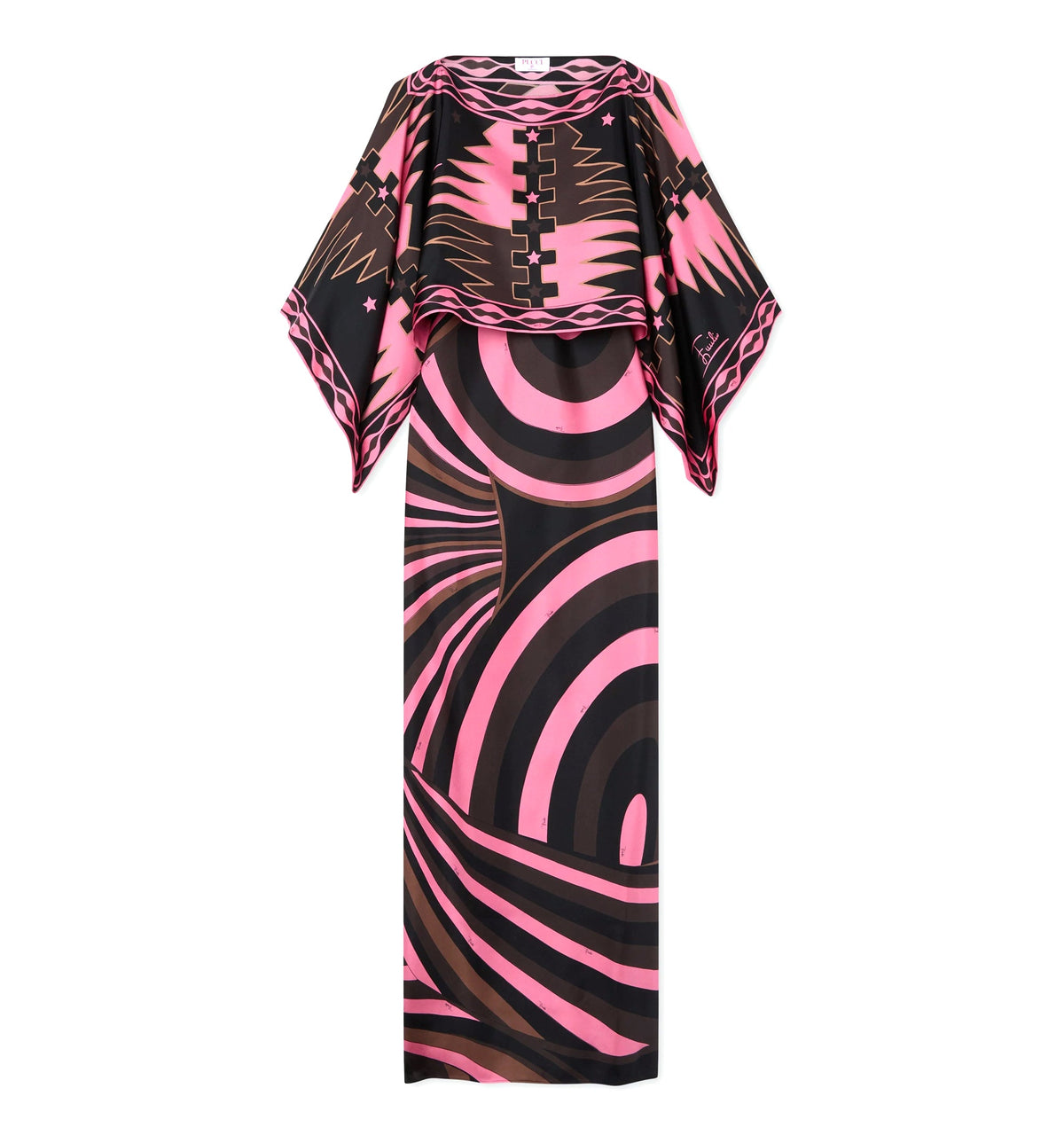 Iride Print Silk Dress with Cape