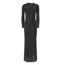 Long crewneck striped knit dress with sequins
