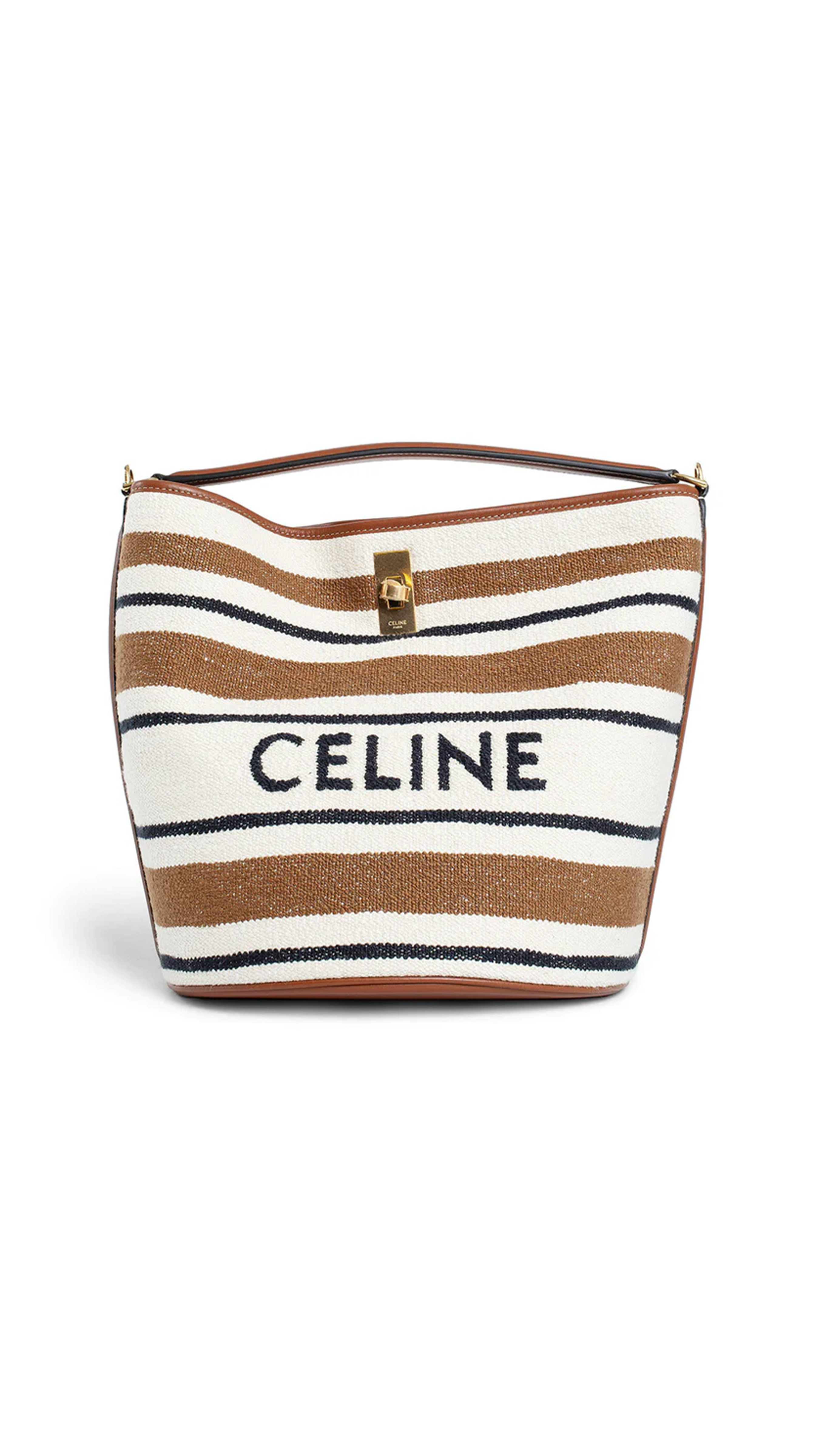 Bucket 16 Bag in Stripe Textile with Celine Jacquard - White/Brown/Black