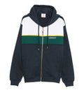 Navy & Green Panelled Zip‑Up Hooded Sweatshirt