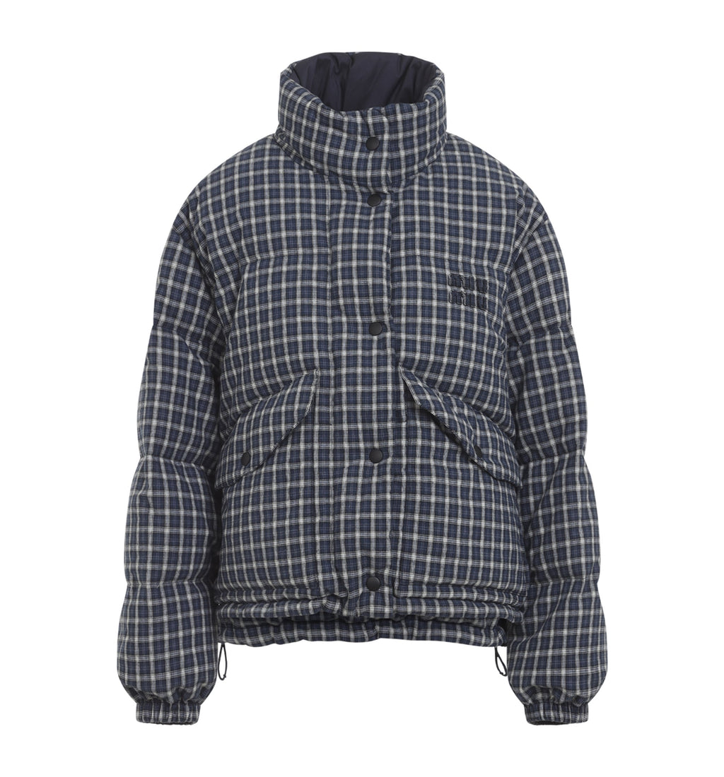 Reversible madras flannel down jacket