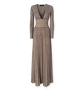 Long-sleeve deep neckline maxi dress