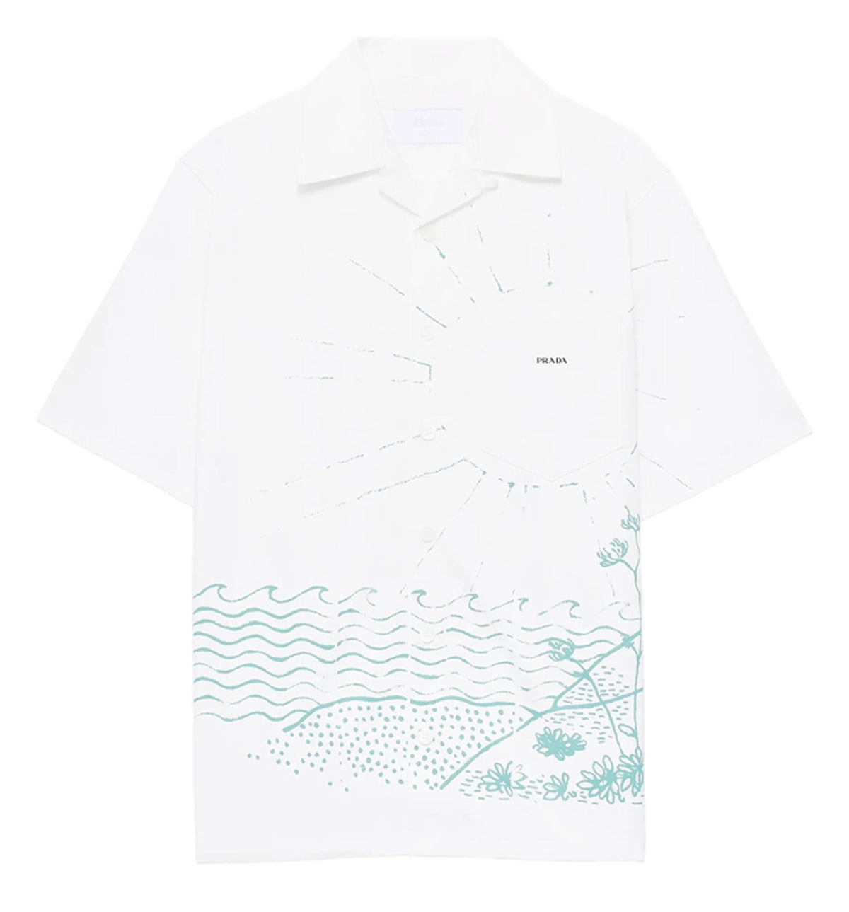 Wave-Print Cotton Bowling Shirt