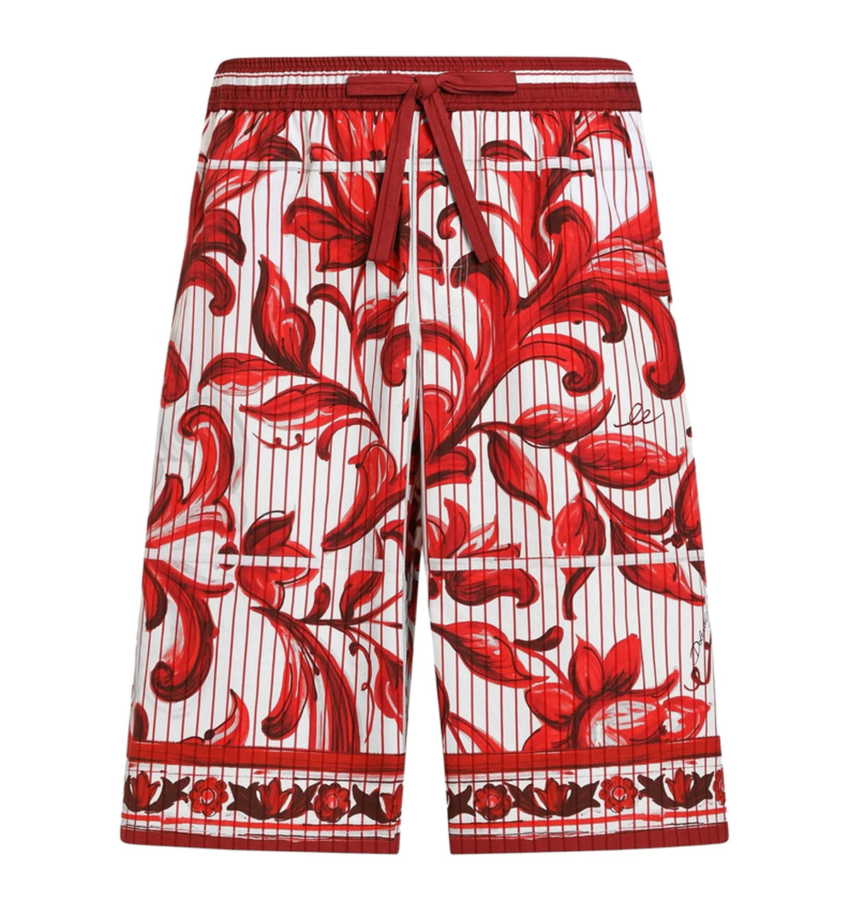 Striped Poplin Bermuda Shorts With Majolica Print