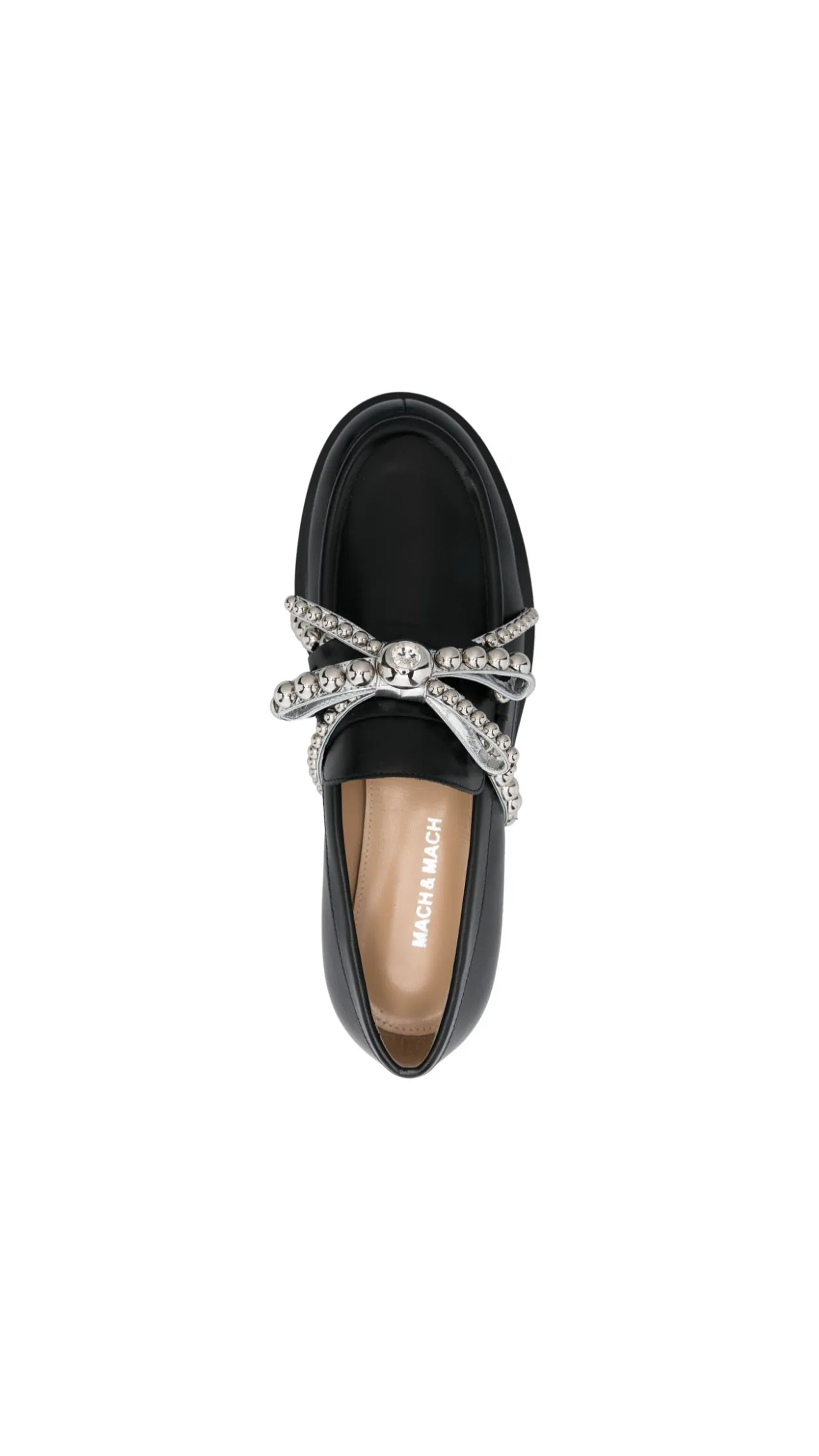 Studded Double Bow Loafers - Black/Silver
