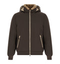 Stretch bonded nylon down jacket with detachable hood