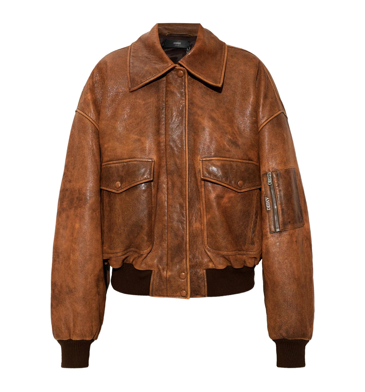 Pockets Zip-Up Leather Jacket