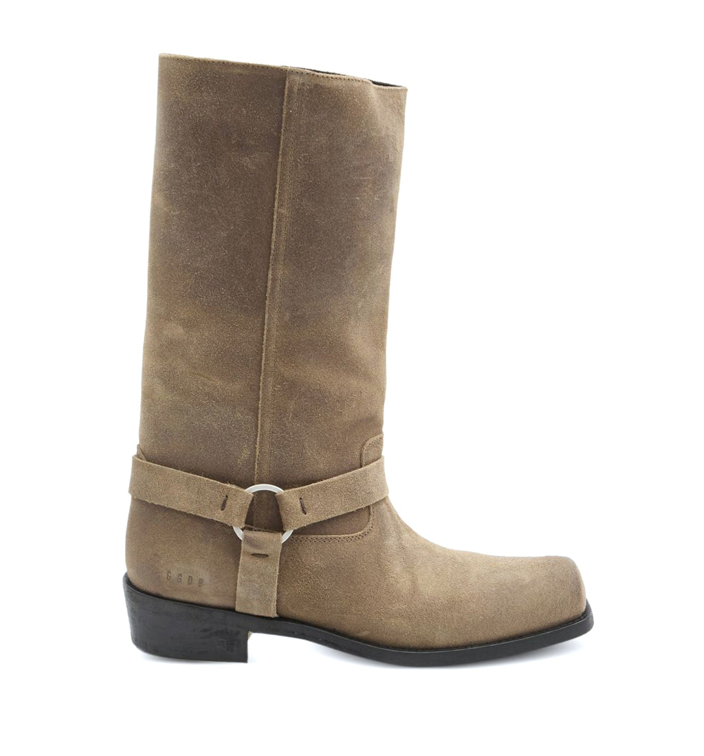 Waxed suede biker boots