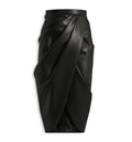 Draped lambskin midi skirt