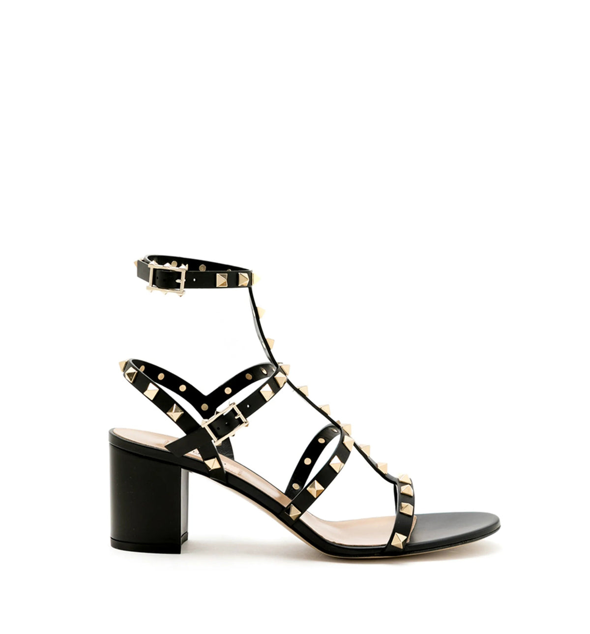 Rockstud Calfskin Ankle Strap Sandal 60 Mm