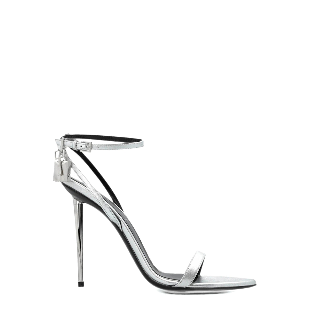 Laminated Nappa Leather Padlock Pointy Naked Sandal