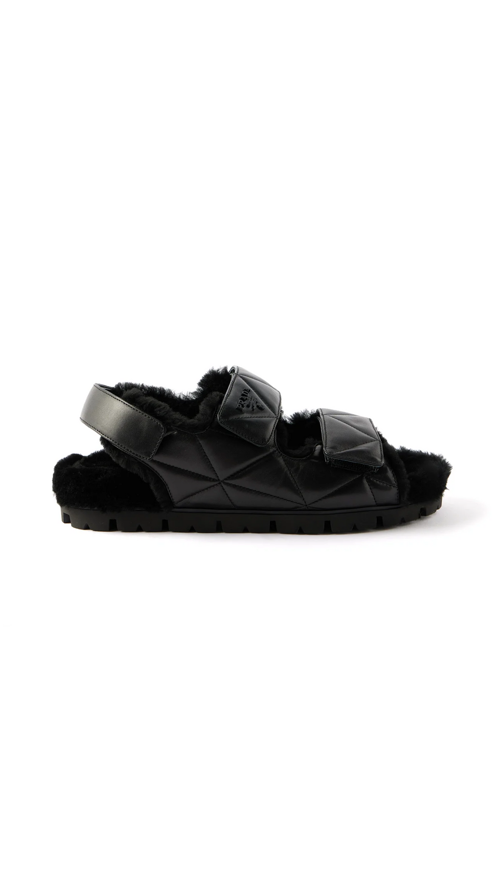 Padded Nappa Leather Sandals with Shearling - Black