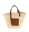 Large Classic Basket In Palm Leaf And Calfskin