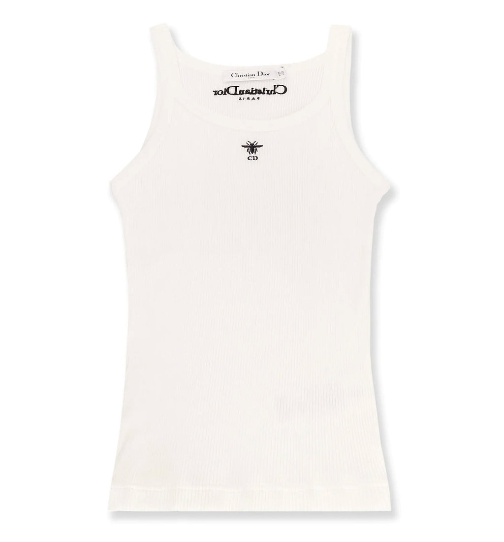 Tank Top White Ribbed Cotton Jersey