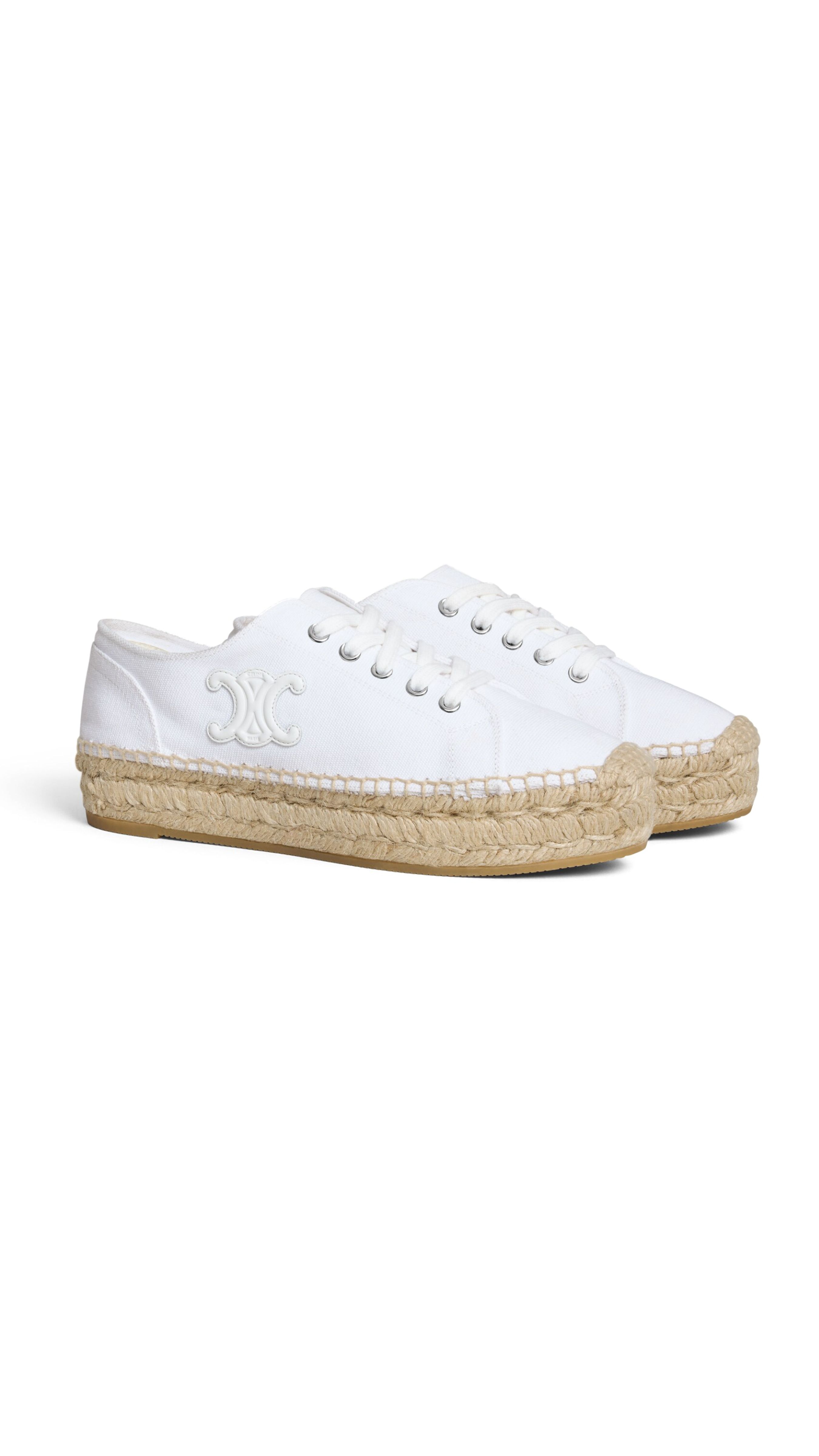 Les Espadrilles Lace-Up in canvas and Calfskin  - White