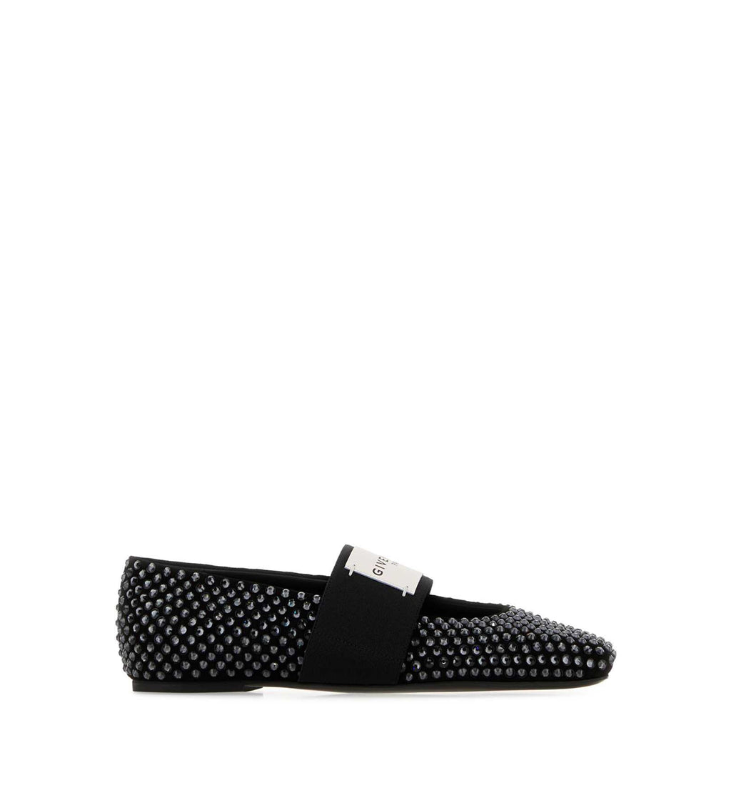 Sliced Square Ballerinas In Suede With Strass