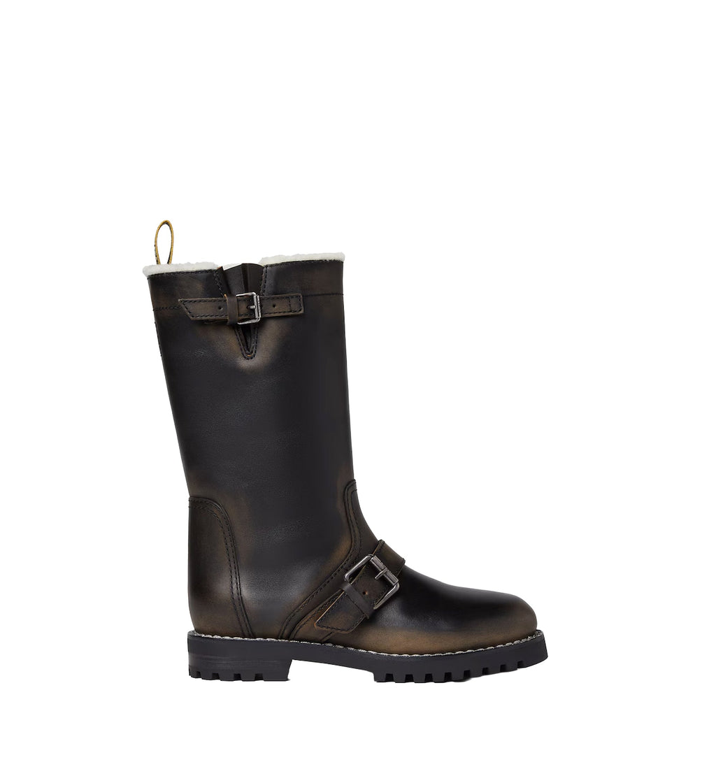 Fendi Commando Dark Brown Leather and White Shearling Boots