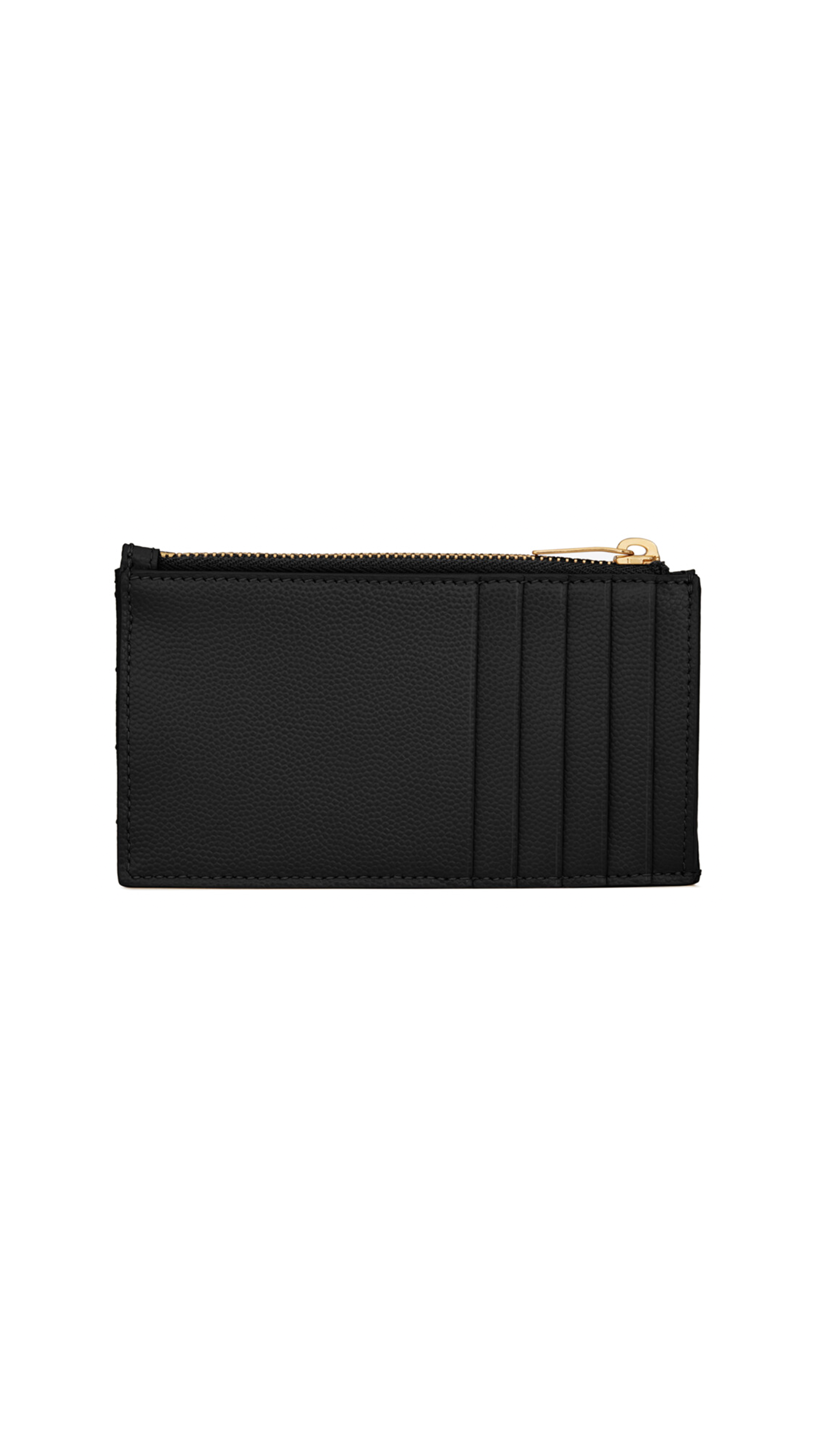 Cassandre Matelassé Fragments Zipped Card Case in Grain de Poudre Embossed Leather - Black