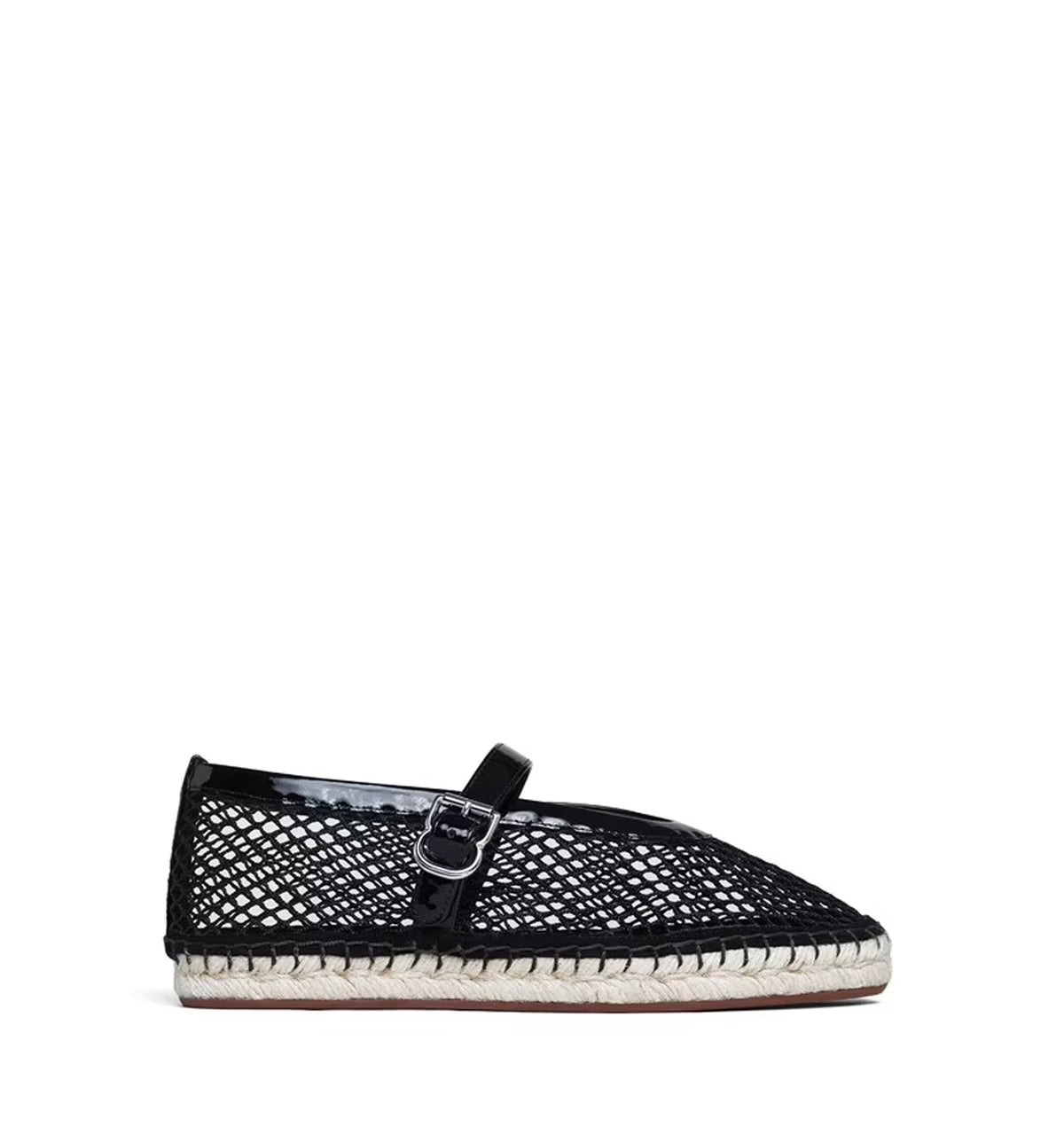 ESPADRILLES IN FISHNET AND PATENT LEATHER