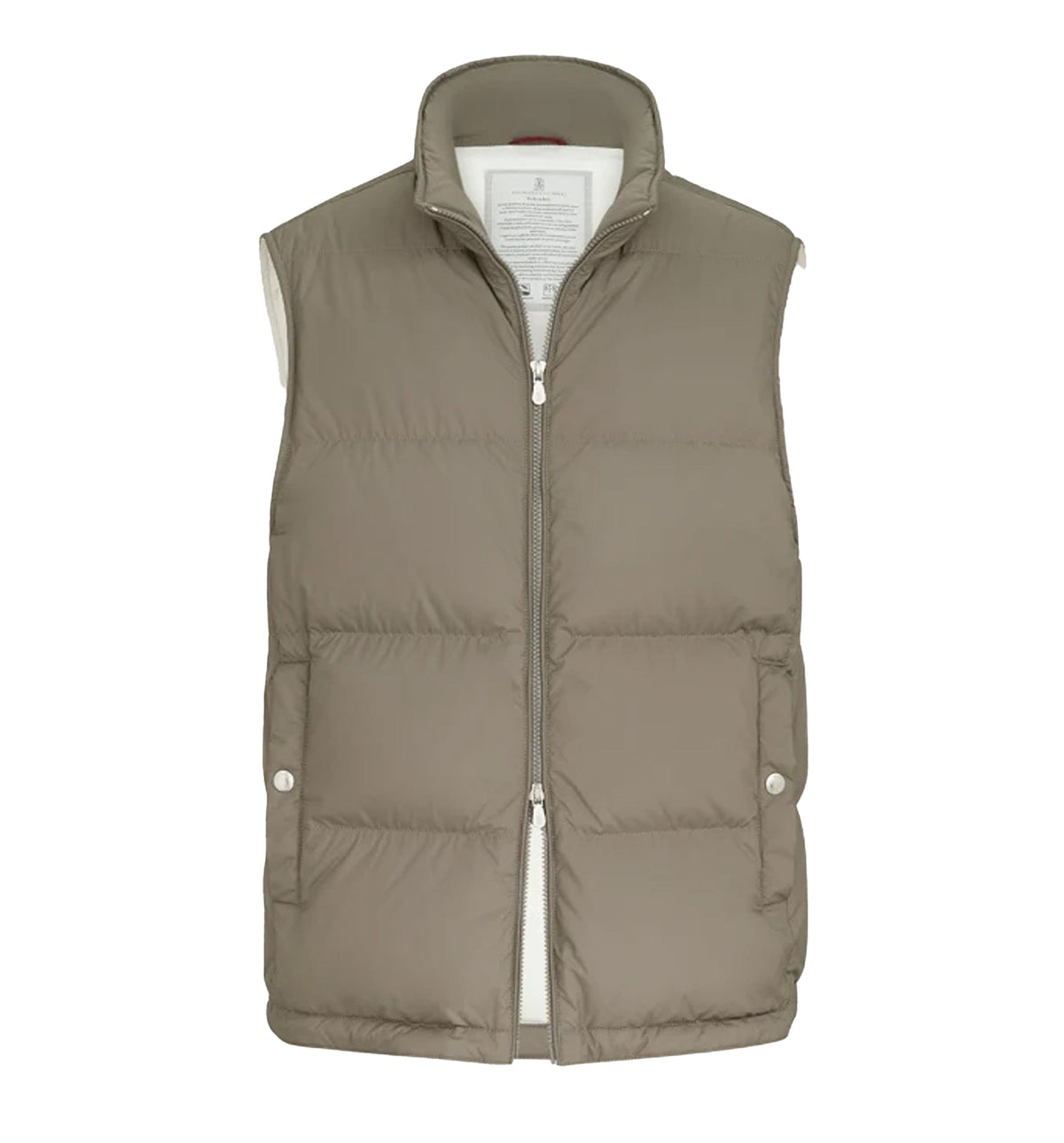 Lightweight techno fabric down vest with packable hood