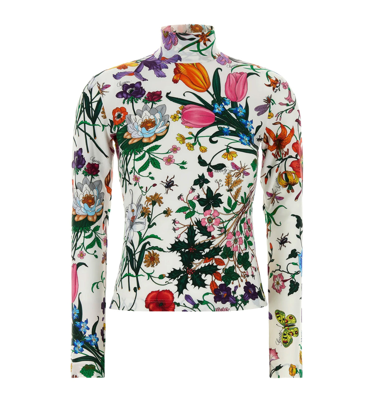 Printed nylon jersey turtleneck top